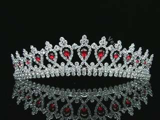 Bridal Pageant Red Rhinestones Crystal Wedding Crown Tiara 6555  
