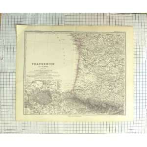 ANTIQUE MAP 1879 FRANKREICH FRANCE PARIS PLAN PYRENEES:  