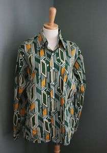 Vtg 70s Arrow Geometric Pattern Mod Disco Shirt Men SM  