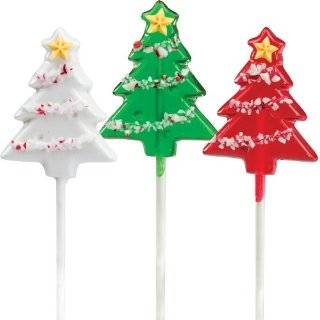 Crushed Hard Candy Cane Sprinkled Lollipop. Christmas Tree Shaped 