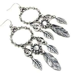  Silvertone Leaves Charm Dangle Earrings Fashion Jewelry 