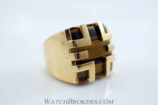 Authentic Cartier 18 K Yellow Gold Tigers Eye Mens Ring with Box 