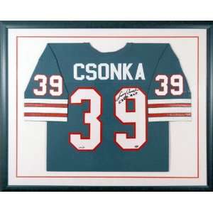 Larry Csonka Miami Dolphins Framed Autographed Teal Jersey with SB 