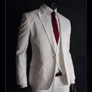 Mens Luxury 1 button Slim White Dress Suit (GS00)  