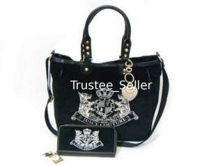 NWT JUICY COUTURE Black Scottie Embroidery W Heart Charm Large Bag 
