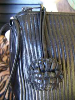 VTG 80s Sharif Black Ribbed Textured Deco Punk Soft Leather Shoulder 