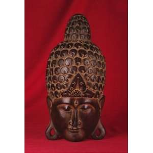 Miami Mumbai Buddha Mask Brown   23 Wood Statue  WC069  