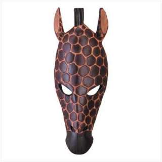 giraffe mask carved in a style reminiscent of traditional African 