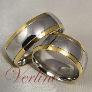 8MM Titanium Rings 14k Gold Matching Set Wedding Bands Mens & Womens 