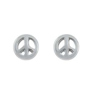  Sterling Silver 6mm Peace Sign Stud Earrings: Jewelry