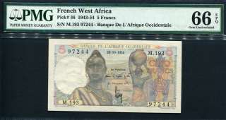 French West Africa 1954, 5 Francs, P36, PMG 66 GEM UNC  