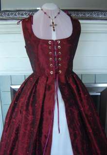 Renaissance Medieval Pirate Wench Embroidered Taffeta Gown Dress 