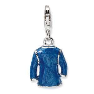   Silver 3 D Blue Enameled Jacket w/Lobster Clasp Charm Jewelry