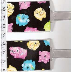   : Set of 2 Luggage Tags Made with Piggy Bank Fabric: Everything Else