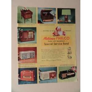  Philco Radio. 1952 full page print advertisement.(santa 