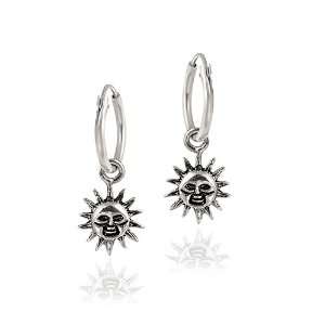  Sterling Silver Dangling Sun Small Hoop Earrings: Jewelry