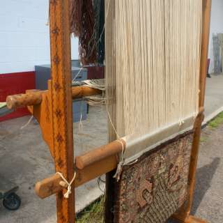 Antique Vertical Weaving Loom with Persian Rug  