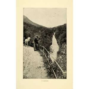  1901 Print Norway Waterfall River Mountains Horse Wagon Men Trees 