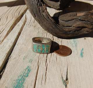 Antique Zuni Inlay Ring Turquoise Channel Set 4 Stones  