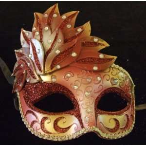   Mask Crimson & Gold Mardi Gras Venetian Costume 
