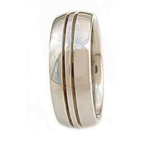  Titanium Ring Domed Two Inlay Grooves Narrow Center   Ring 