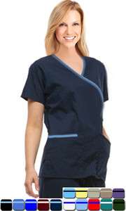 Adorable Womens Medical Scrub Set with Slimming Crossover Stripe.Shirt 
