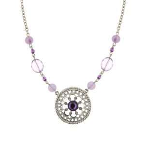 Amethyst Flower Wheel Medallion Necklace