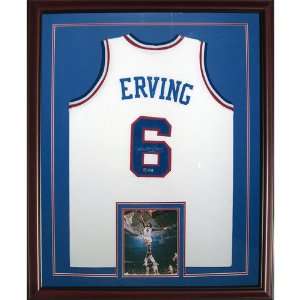  Julius Erving Signed Jersey   White #6 Deluxe Framed w 