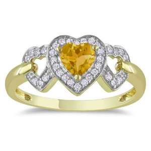   and Citrine Heart Shaped Ring, (.12 cttw, GH Color, I2 I3 Clarity