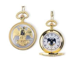 Masonic Gold Plated Double Eagle Scotish Rite Freemason Pocket Watch 