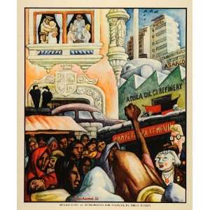 1938 Diego Rivera Mexico City People Buildings Print   Original Print