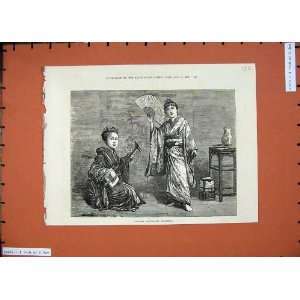   1874 Japanese Dancing Girls Practising Costumes Print
