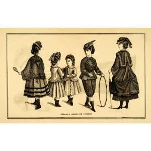 1871 Print Children Victorian Fashion Boy Girl Dress Suit Hats Bustle 