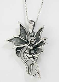 925 Silver Winged Angel Fairy Solid Pendant Necklace  