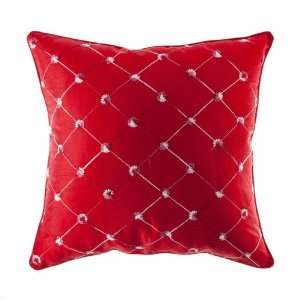 Decorative Red Cushion Cover with Two Tone Diamond Embroidery Pattern 