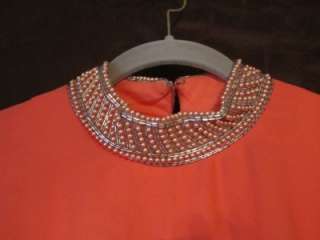 Vintage 60s Pleated ruffle hem dress w/ pearl and bugle bead details 