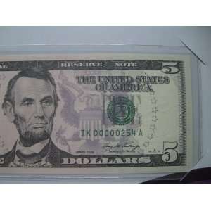   Uncirculated Bill Dollar Low Serial Number Lincoln Freedom Collection