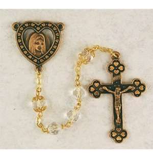  7mm Clear Crystal Rosary w/ Antique Gold Plated Pewter 