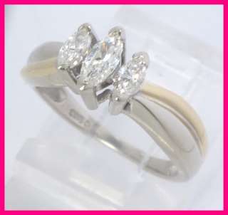 14k White Gold Marquise Diamond 3 Stone Band Ring .72ct  