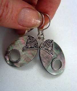 EXCELLENT FINE Sterling Abalone Exotic Dangle Earrings  