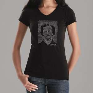 Womens Black Edgar Allen Poe V Neck Shirt Medium   Edgar Allen Poes 