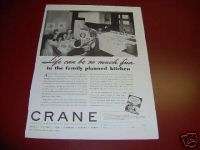 1959 Crane Plumbing Retro Kitchen Cabinets Ad  