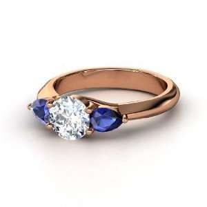  Triad Ring, Round Diamond 14K Rose Gold Ring with Sapphire 