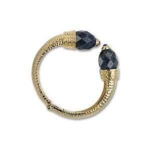   Hammered Faceted Lapis Lazuli & Garnet Hinged Bangle Bracelet Jewelry