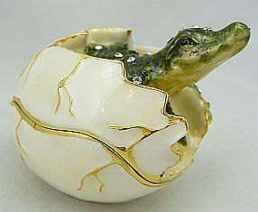 Pewter Swarovski Bejeweled Trinket Box Alligator Hatching  