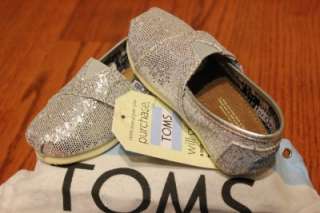 NEW TOMS Toddlers Silver Glitter Canvas Tiny SHOES sz 2,3,4,5, 6,7,8,9 