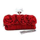 Pleated evening bag/ clutch with rosettes & large jeweled kiss lock 