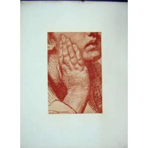 Greuze C1875 Grand Masters Etching Hand On Face Fingers 