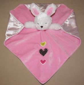   YOU White BUNNY RABBIT Pink SECURITY BLANKET Hearts SATIN Lovey  