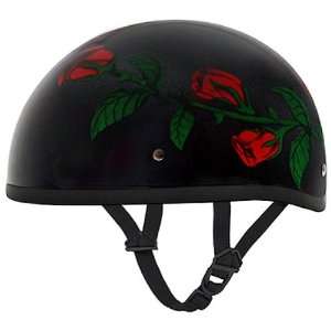 Daytona Helmets Beanie Red Rose Skull Cap DOT Motorcycle Half Helmet 